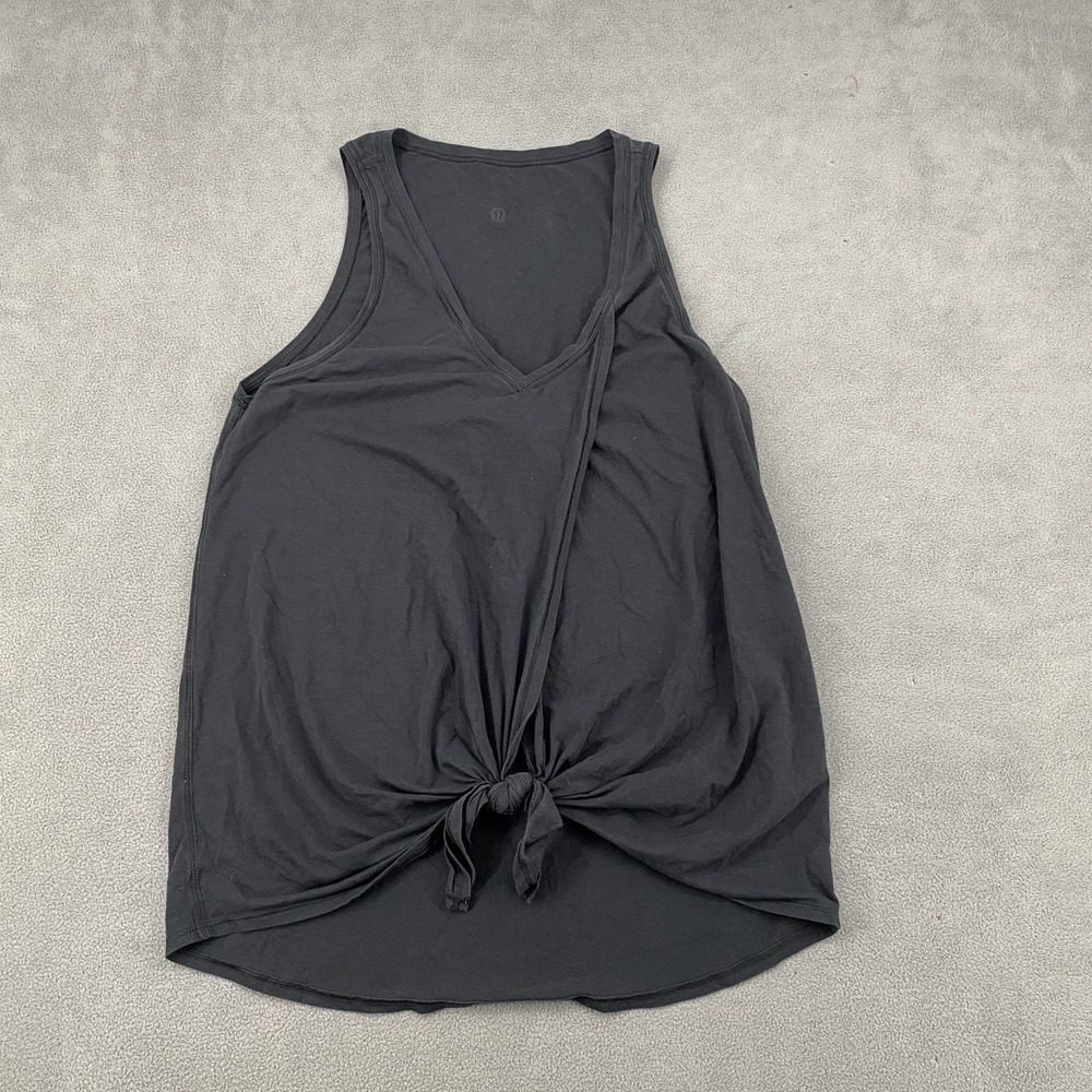 Lululemon Tank Top Womens Black Plunge V Neck Front Knot Gym Training Athleisure